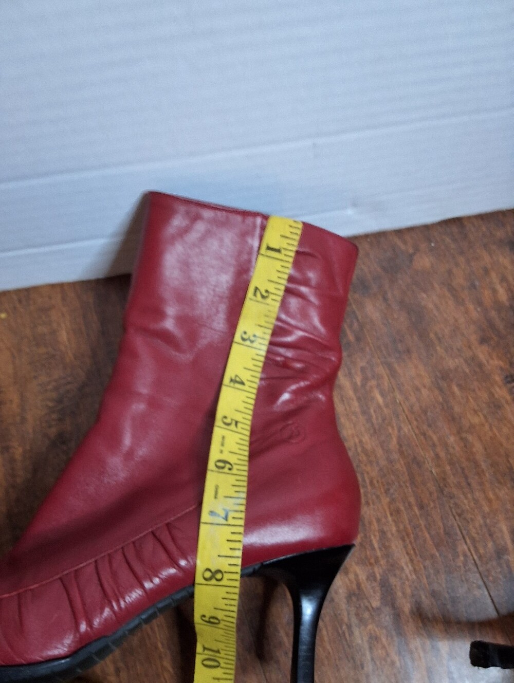 Bronx Chelsea Red Leather Pointed Toe Ankle Boots Ruched Kitten Heel 39/8 - Picture 7 of 16